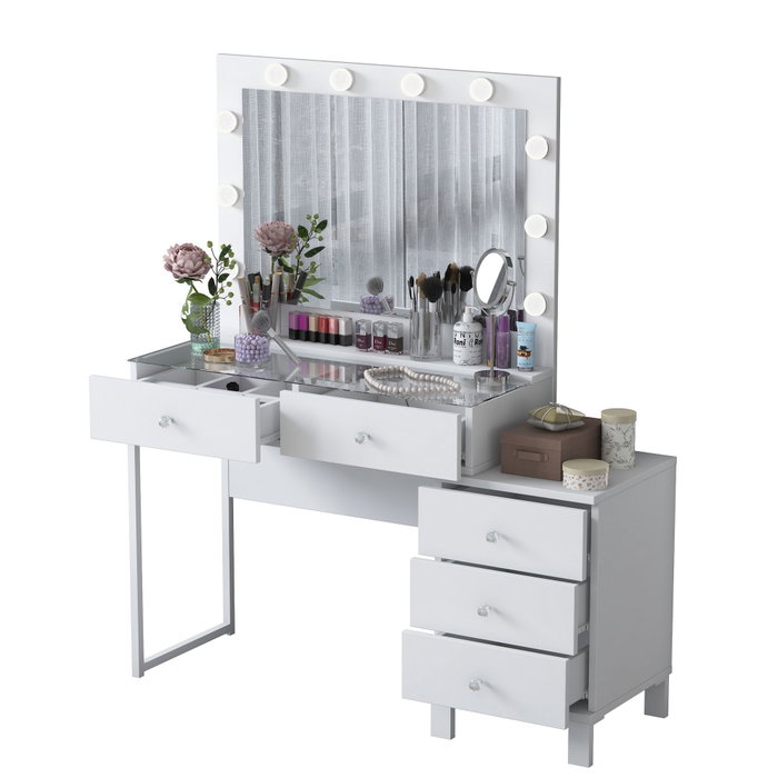 Hanah Home Mesa de Maquillaje Blanca con 10 Focos
